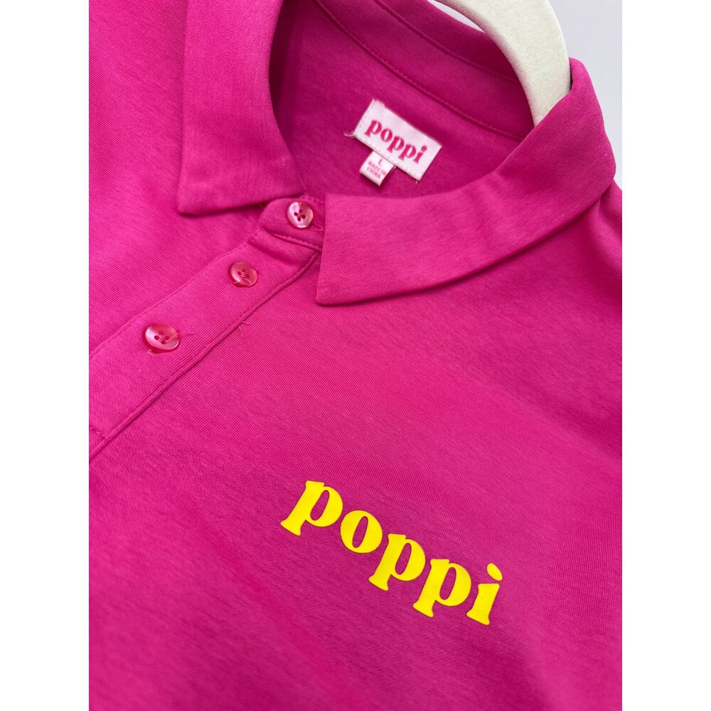 Poppi Beverage Polo Mens Large Pink Logo Performance Shirt NWOT